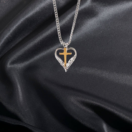 Silver Plated Filigree Heart With Gold Plated Cross Necklace