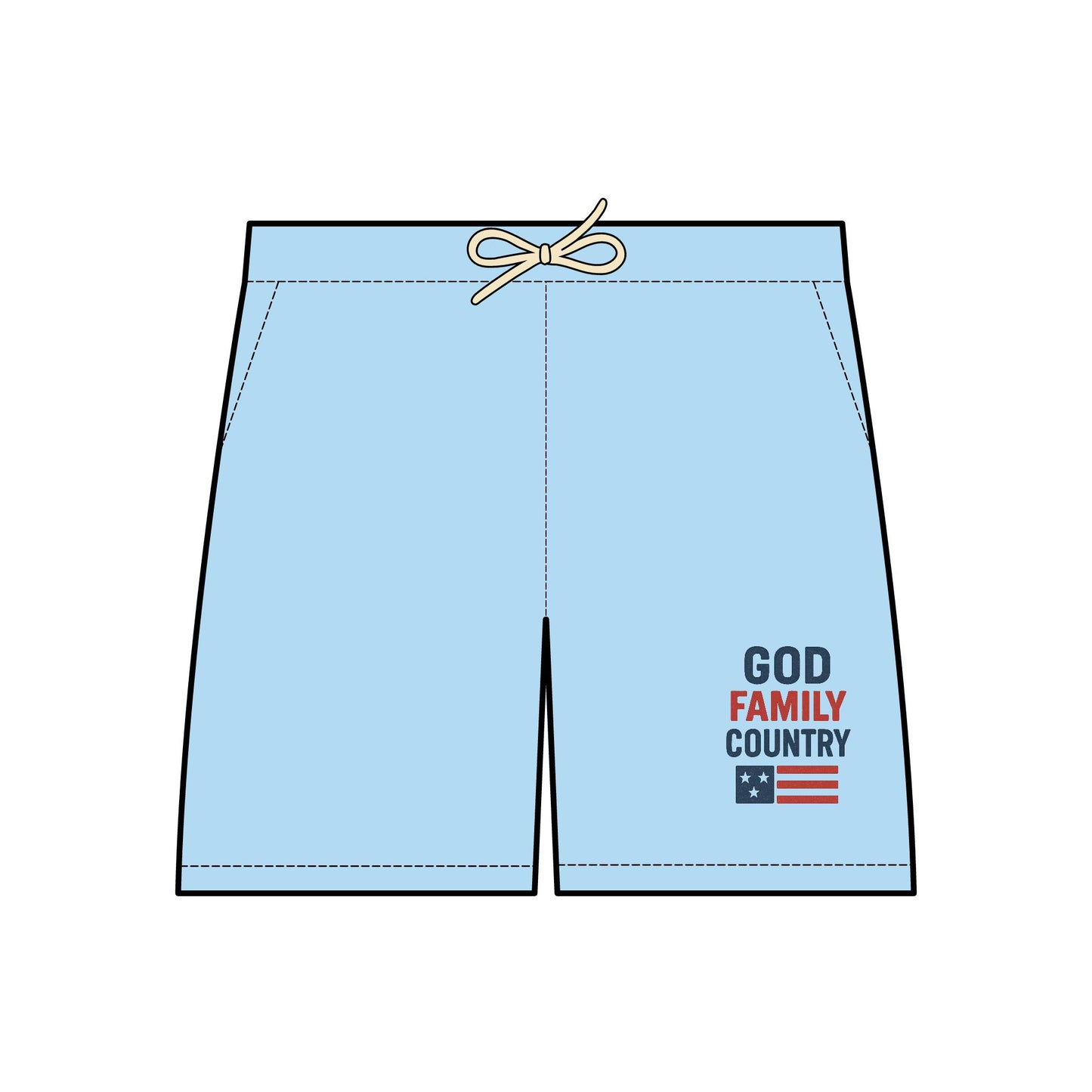 God • Family • Country Fleece Sweat Shorts — Patriotic Casual Drawstring Shorts