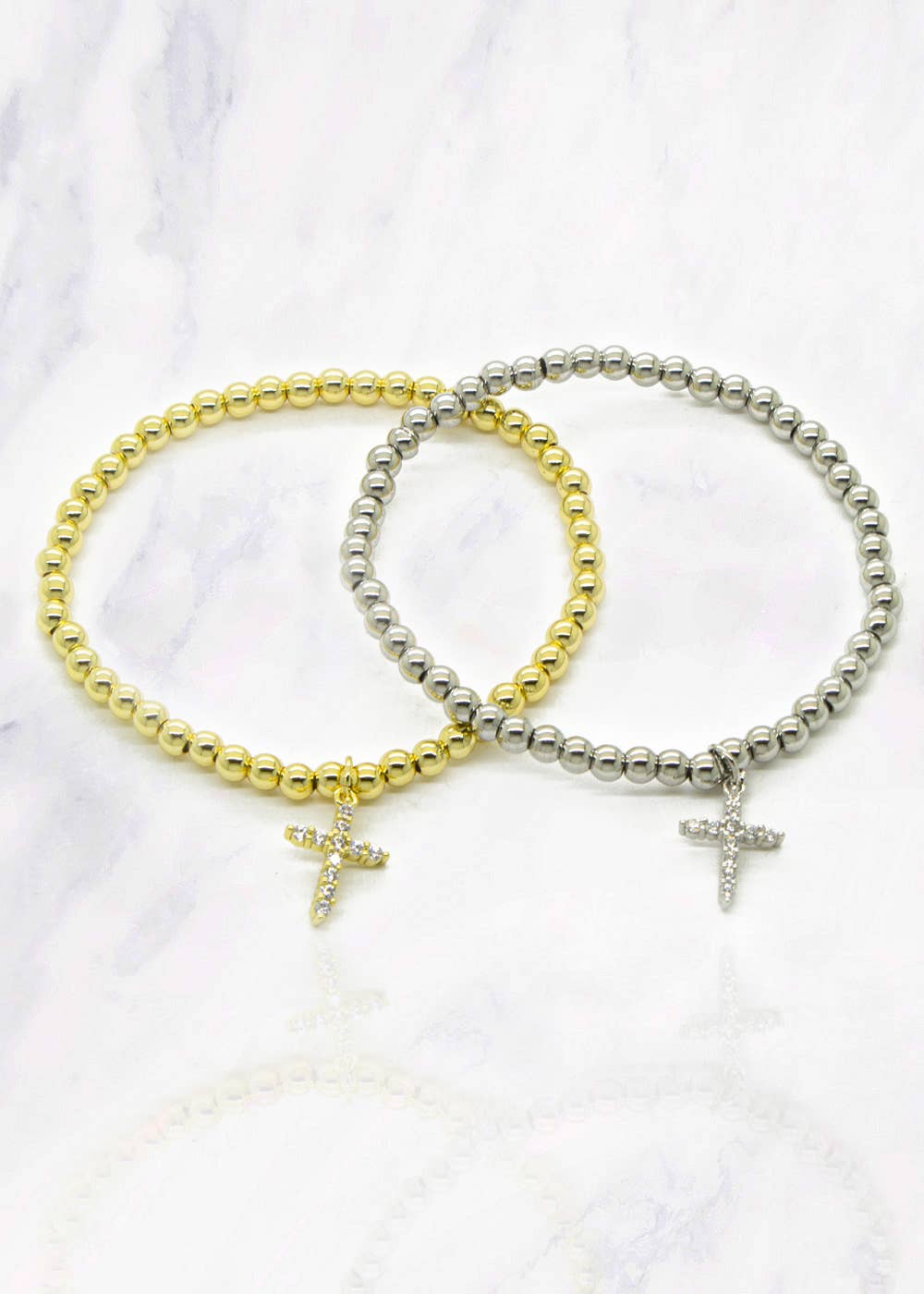 Crystal Cross Steel Beaded Bracelet