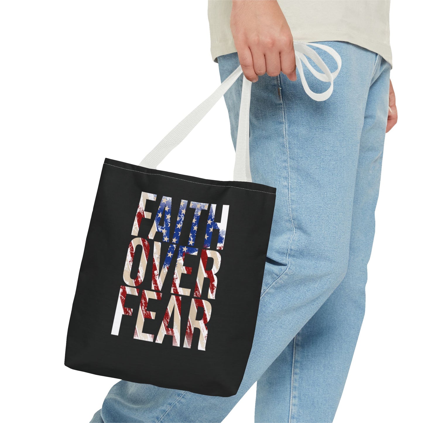 Faith Over Fear Tote Bag | Christian Faith Patriotic