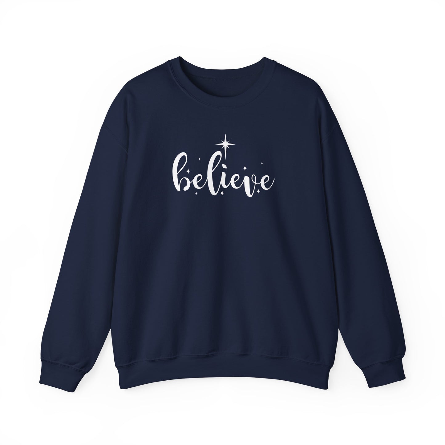 Believe Christmas Sweatshirt | Minimalist Christian Holiday Crewneck | Star of Bethlehem Design