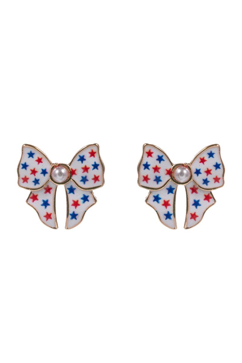 Bow Enamel American Flag Pattern Post Earrings
