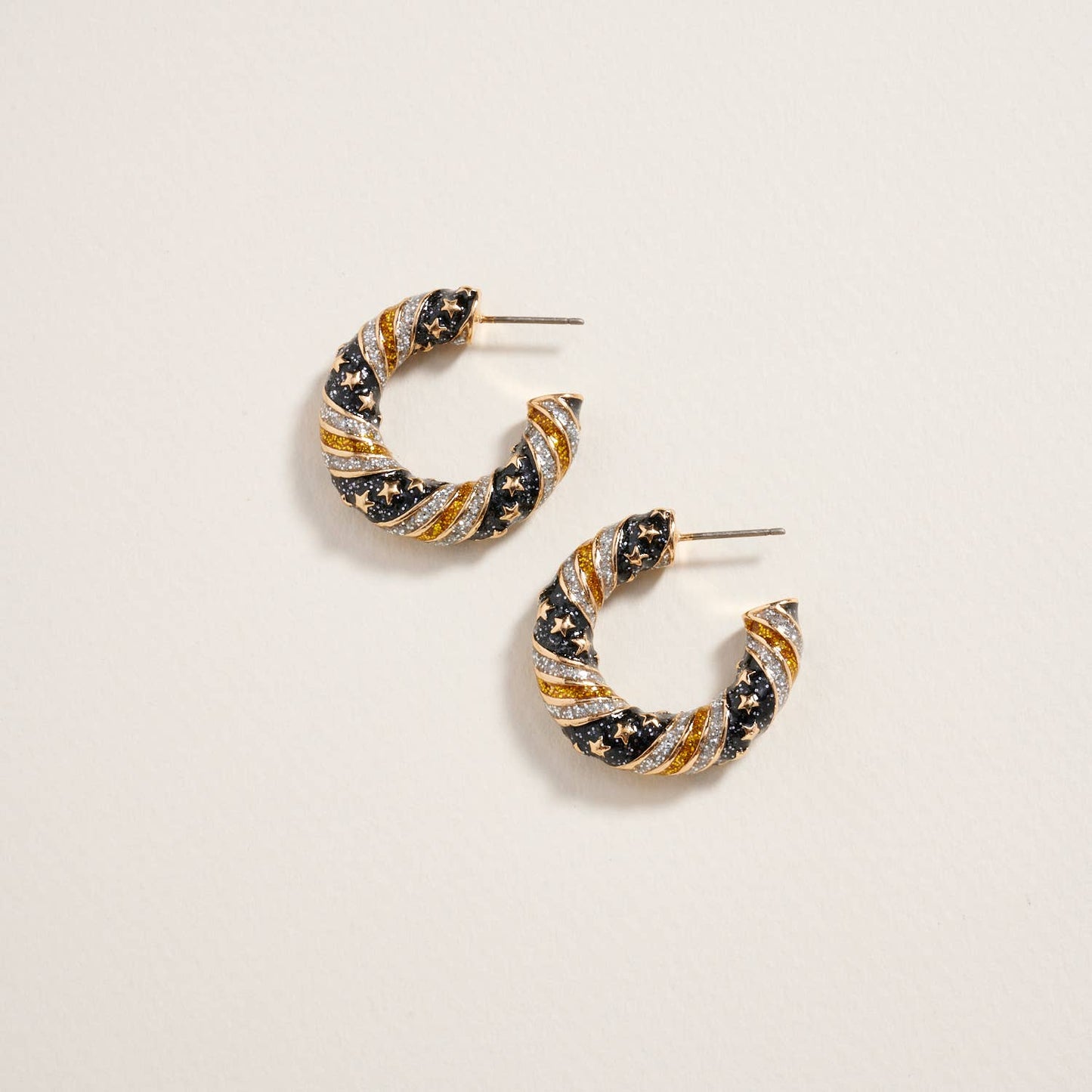 1 Inch Glitter Stars Stripes NYE Hoop Post Earrings