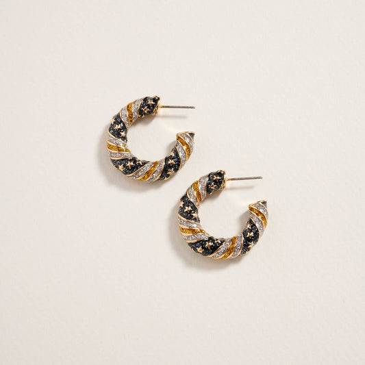 1 Inch Glitter Stars Stripes NYE Hoop Post Earrings