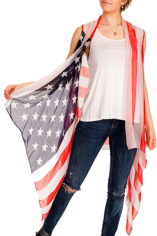 American Flag Chiffon Semi-sheer Swim Cover-up