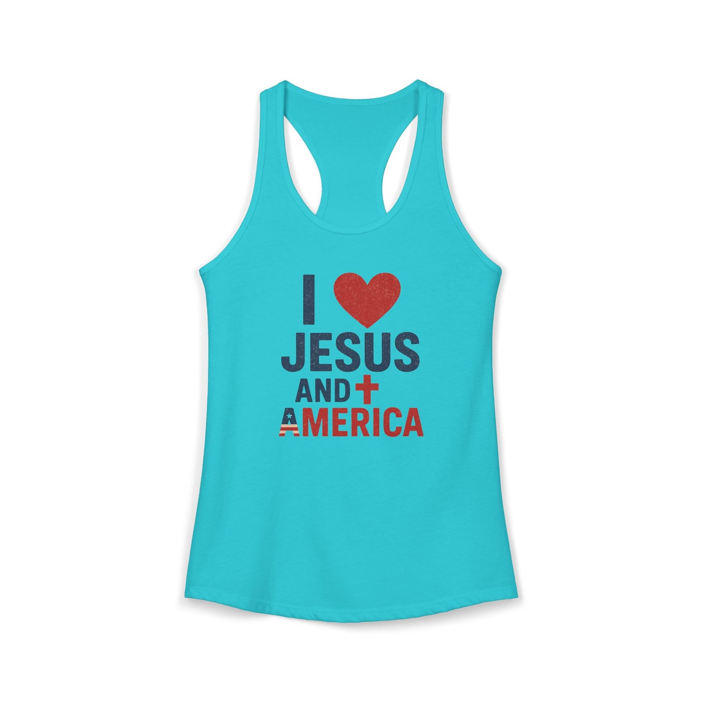 I Love Jesus and America Tank — Women's Racerback Faith & Patriotism Tank Top