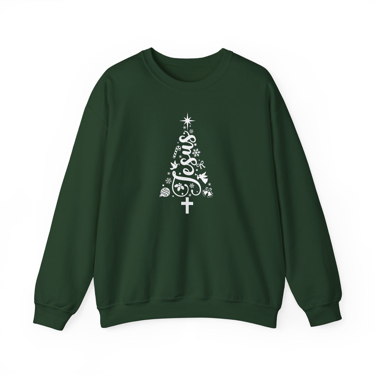 Christian Christmas Tree Sweatshirt | Faith Symbol Tree Design | Christian Holiday Crewneck | Red Christmas Sweater