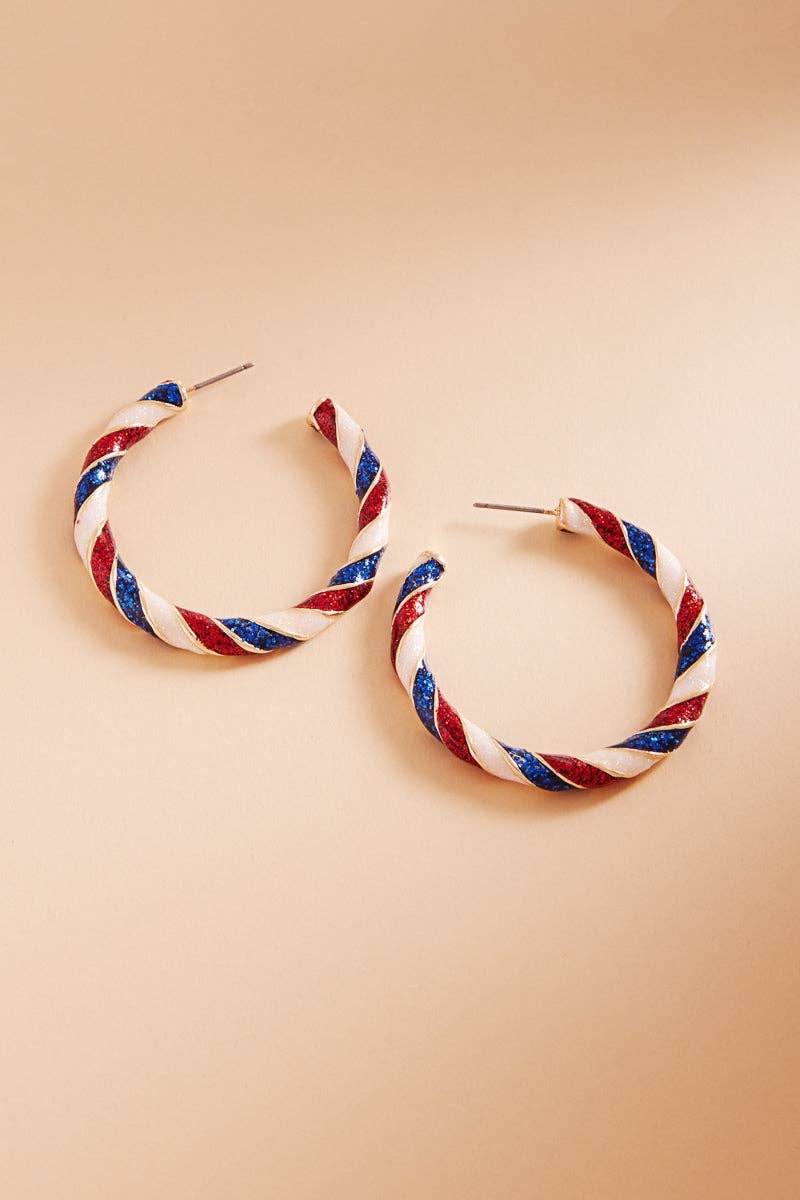 Round Enamel American Flag Post Pin Hoop Earrings