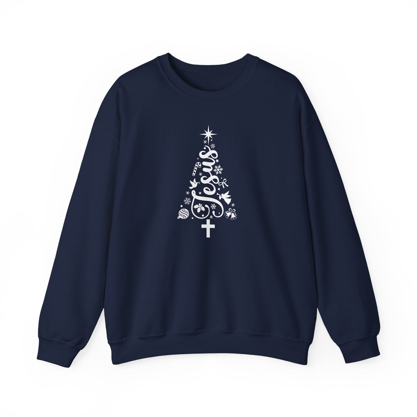 Christian Christmas Tree Sweatshirt | Faith Symbol Tree Design | Christian Holiday Crewneck | Red Christmas Sweater