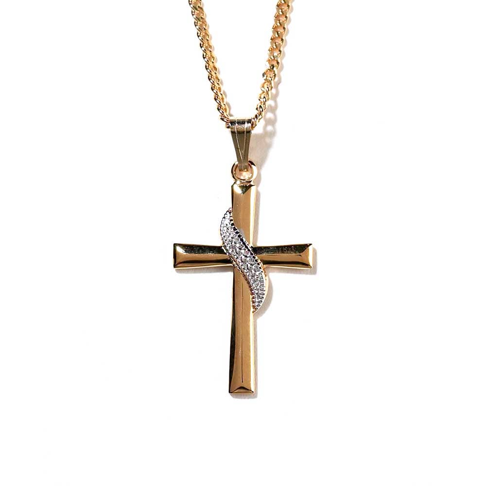 Gold Plated Cross With Sash Necklace