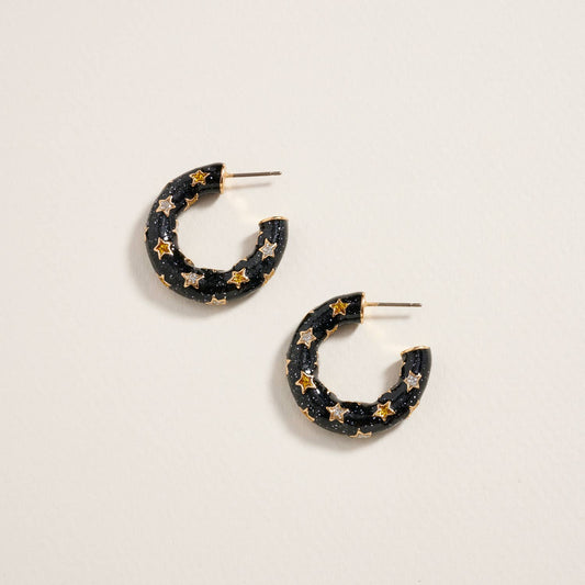 1 Inch Glitter Happy New Year Star Hoop Earrings
