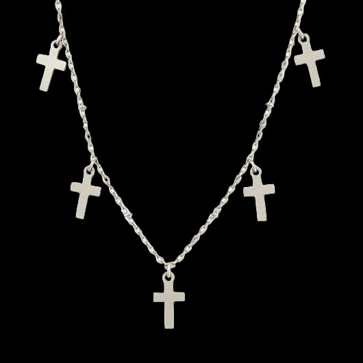 Multi Cross Drop Necklace  3 Metal Tones
