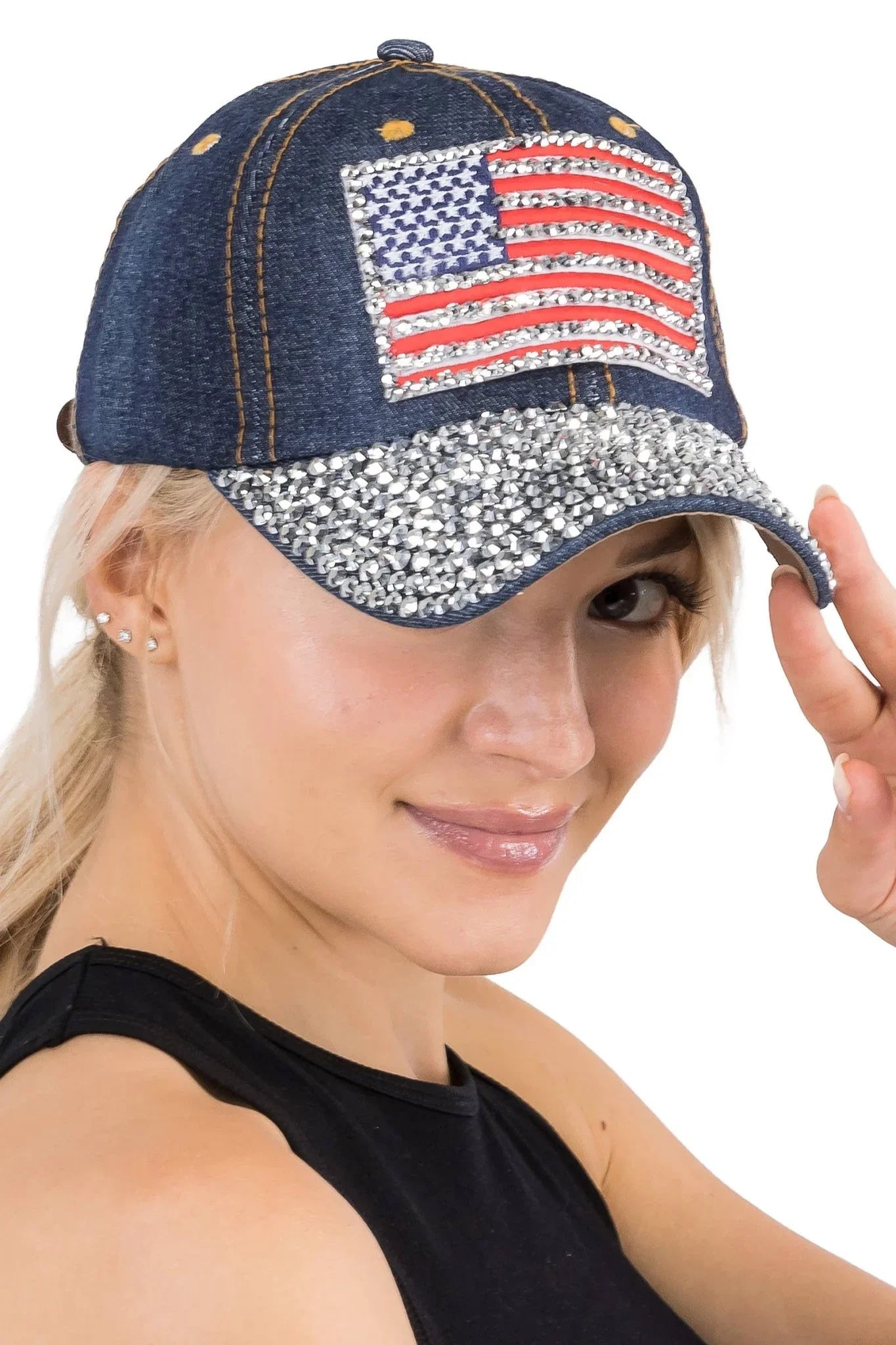 American Flag Bling Patch Denim Baseball Cap - LiberTees for All