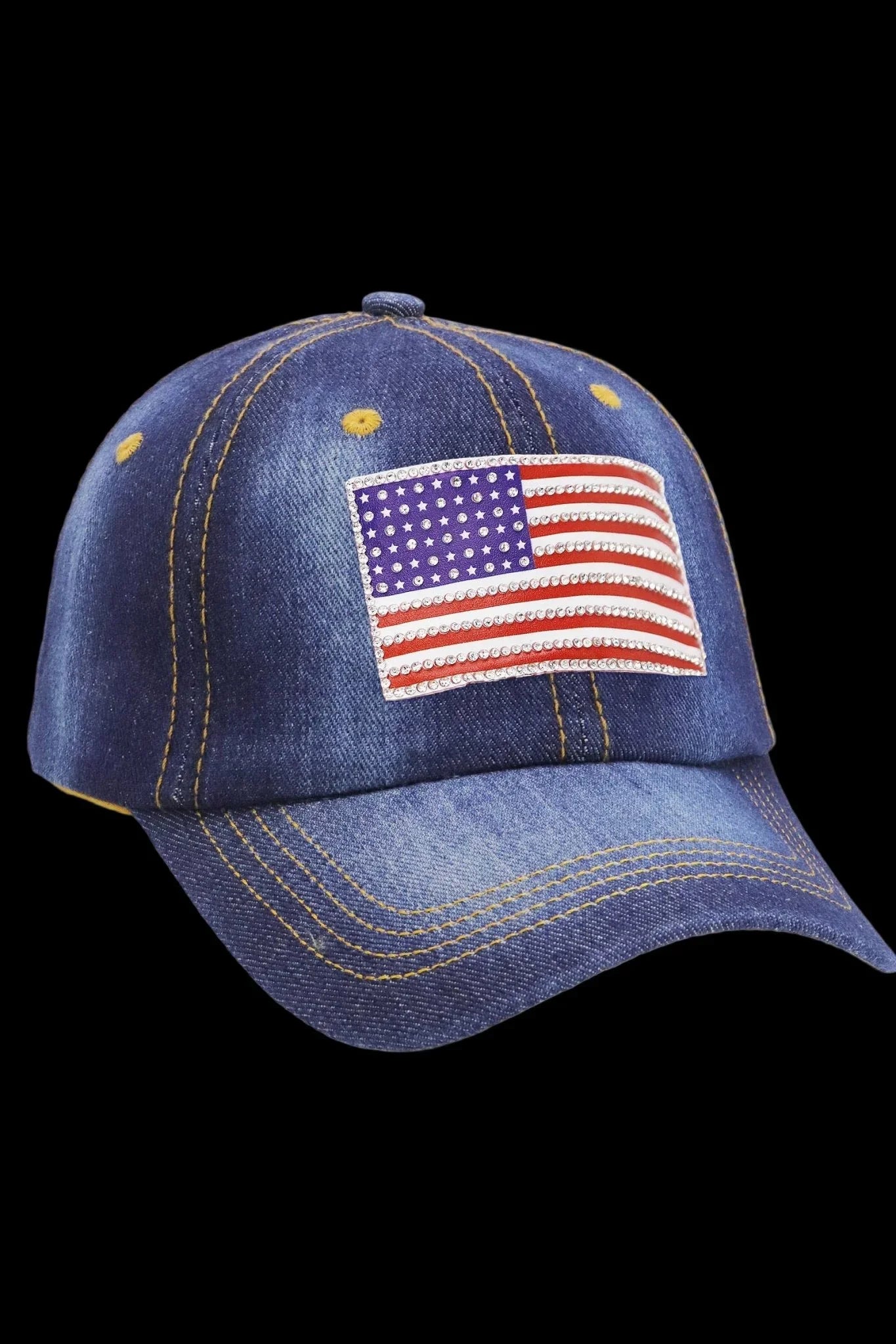 American Flag Bling Patch Denim Baseball Cap - LiberTees for All
