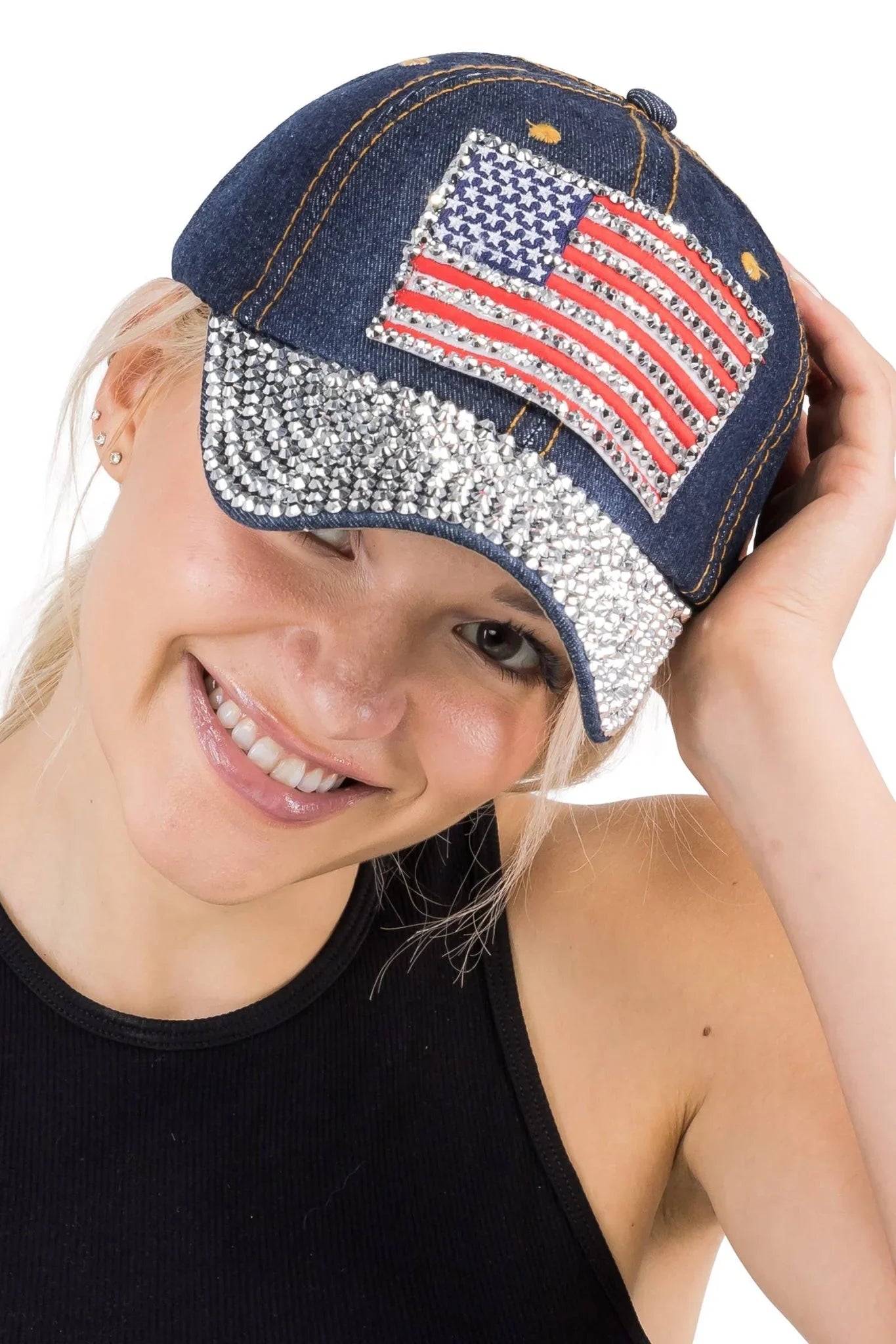 American Flag Bling Patch Denim Baseball Cap - LiberTees for All