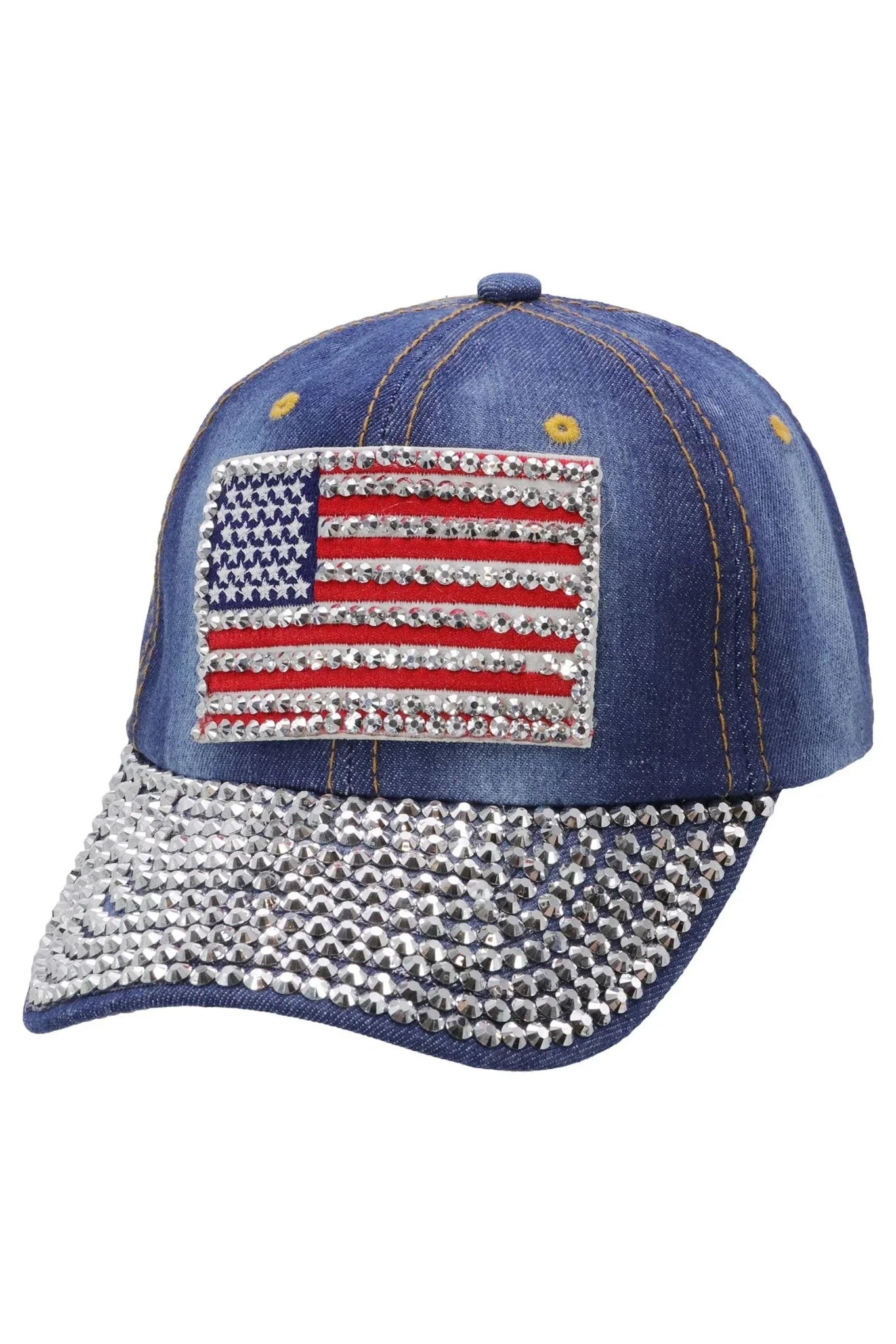 American Flag Bling Patch Denim Baseball Cap - LiberTees for All