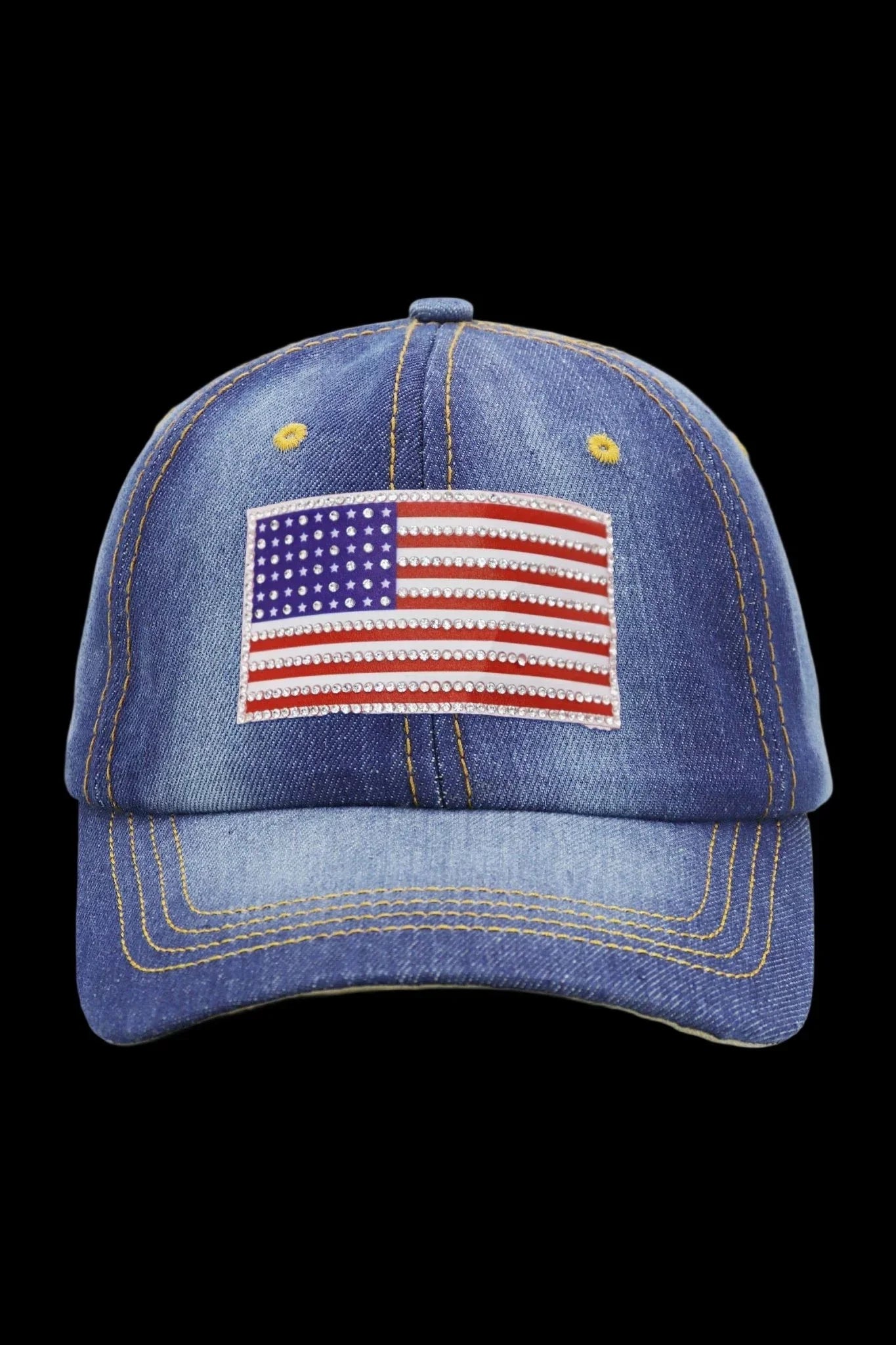 American Flag Bling Patch Denim Baseball Cap - LiberTees for All