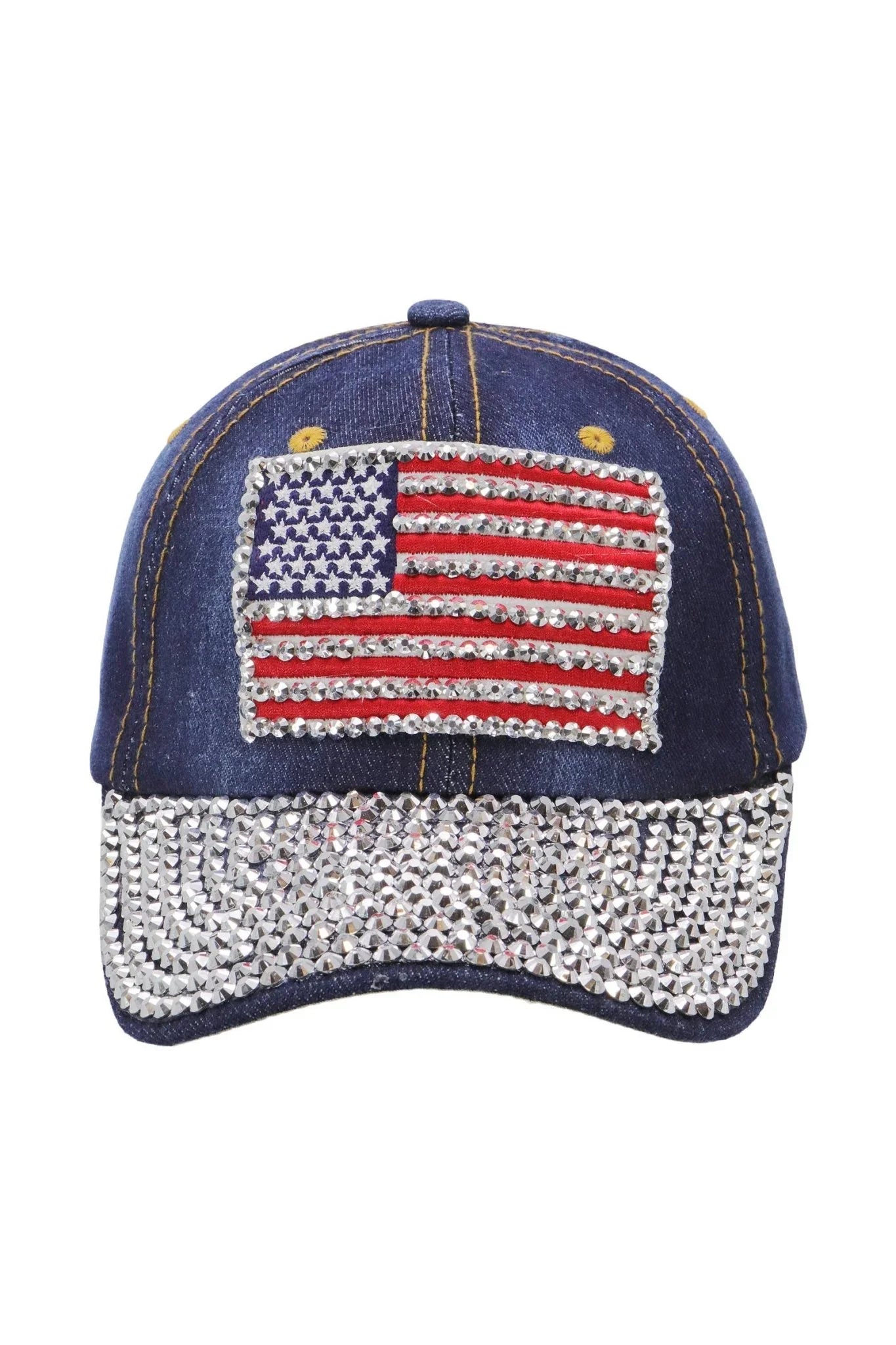 American Flag Bling Patch Denim Baseball Cap - LiberTees for All