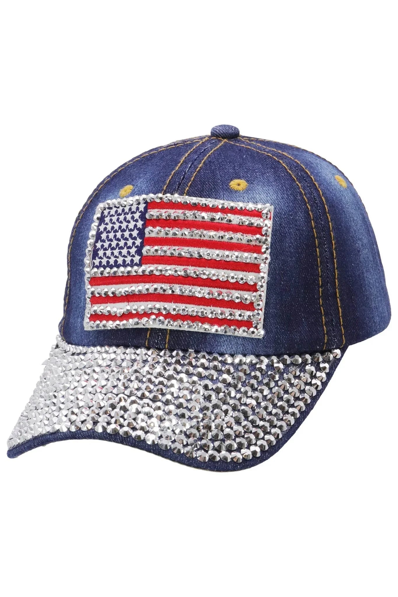 American Flag Bling Patch Denim Baseball Cap - LiberTees for All