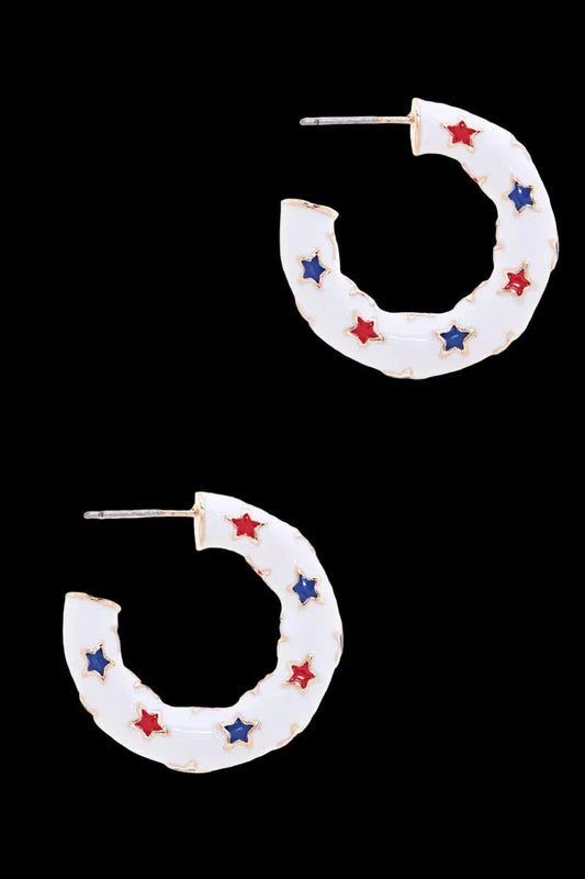 American Flag Color With Star Enamel Hoop Earrings - LiberTees for All