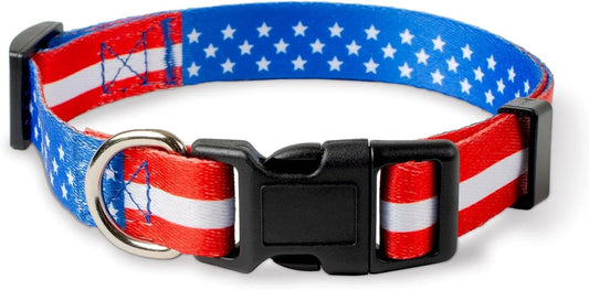 American Flag Dog Collar - Red White and Blue - Patriotic Collars for 4Th of July, USA - Adjustable Small, Medium, Large Breed Dogs (Medium, Flag I) - LiberTees for All