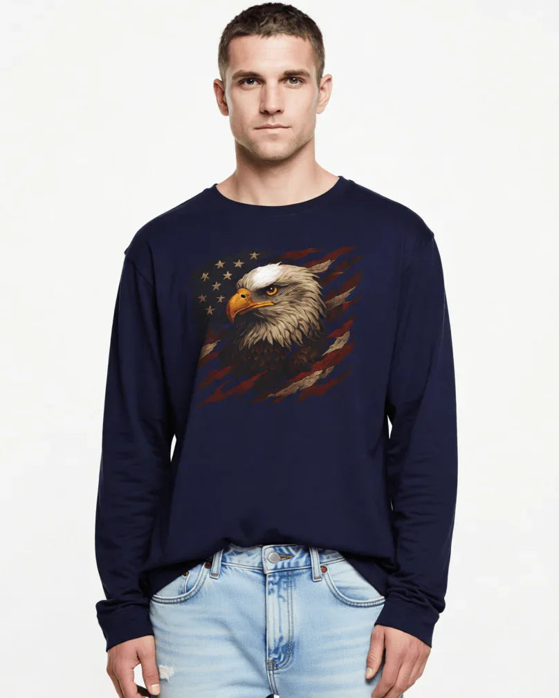 American Flag & Eagle Long Sleeve Tee — Patriotic Graphic Shirt - LiberTees for All