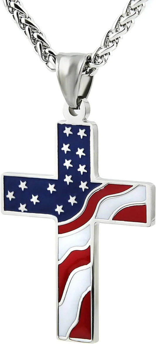 American Flag Patriotic Cross Religious Jewelry Pendant Necklace - LiberTees for All
