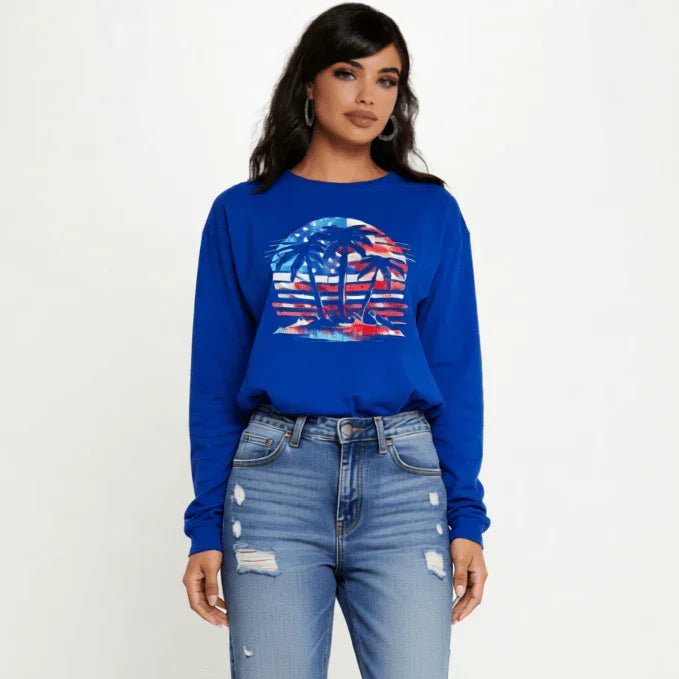 American Paradise Long Sleeve Tee — Patriotic Beach Vibe Top - LiberTees for All