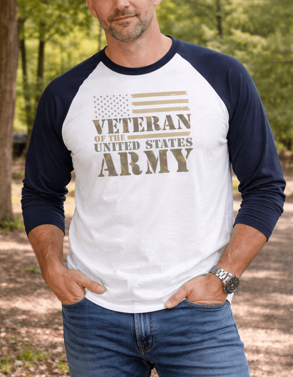 Army Veteran Raglan Shirt - "Veteran of the United States Army" Distressed Flag Tee - LiberTees for All