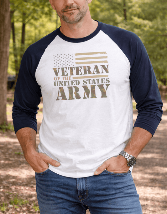 Army Veteran Raglan Shirt - "Veteran of the United States Army" Distressed Flag Tee - LiberTees for All