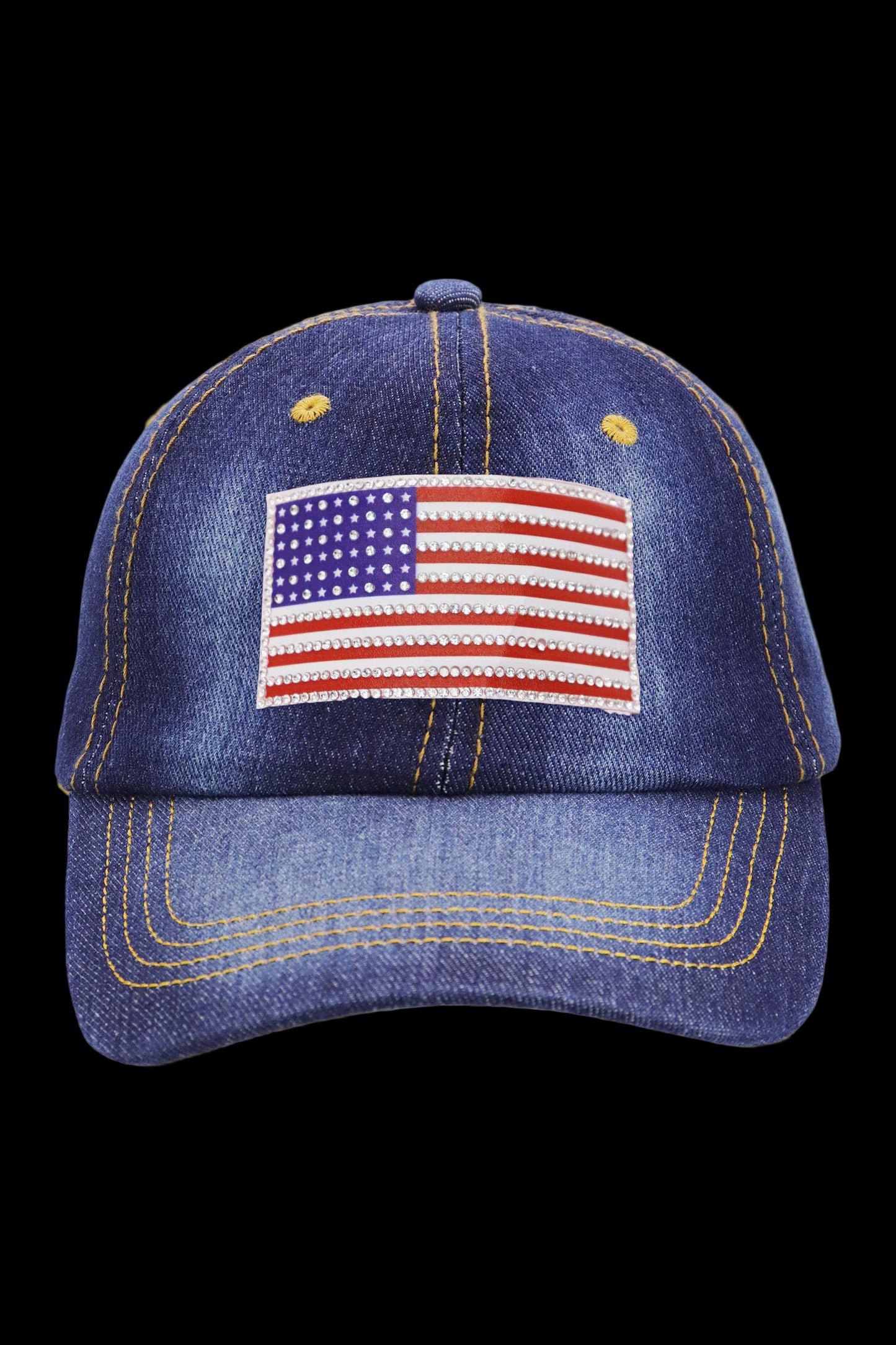 American Flag Bling Patch Denim Baseball Cap