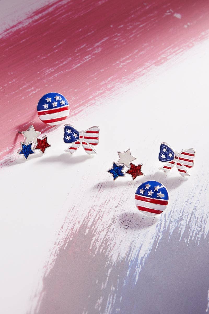 Star 3Set American Flag Color Enamel Post Earrings