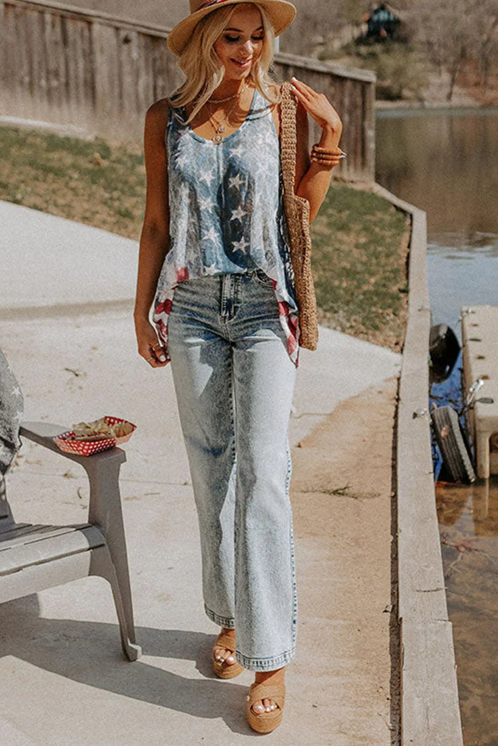 Blue Vintage Washed Flag Print Shift Tank Top - LiberTees for All