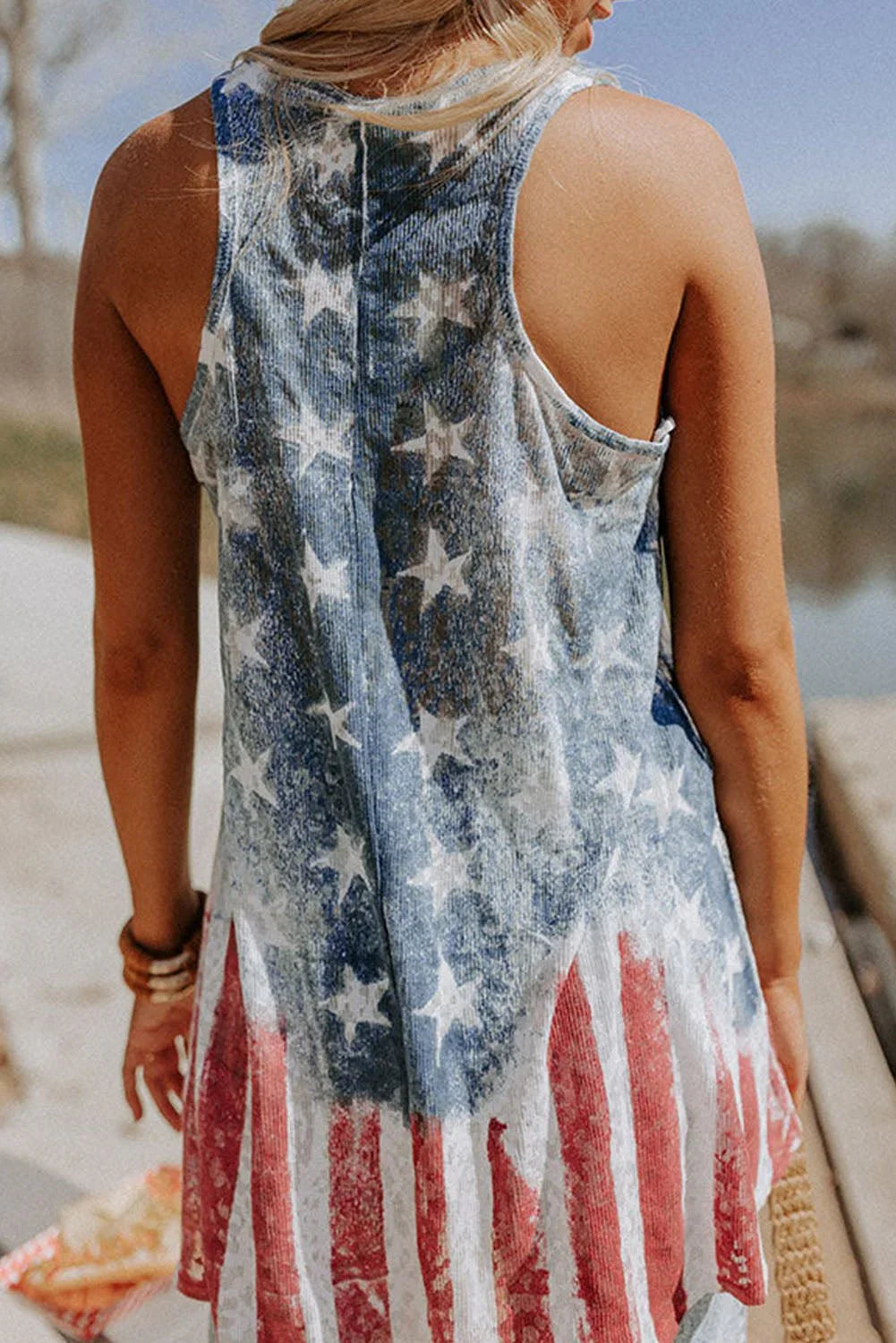 Blue Vintage Washed Flag Print Shift Tank Top - LiberTees for All