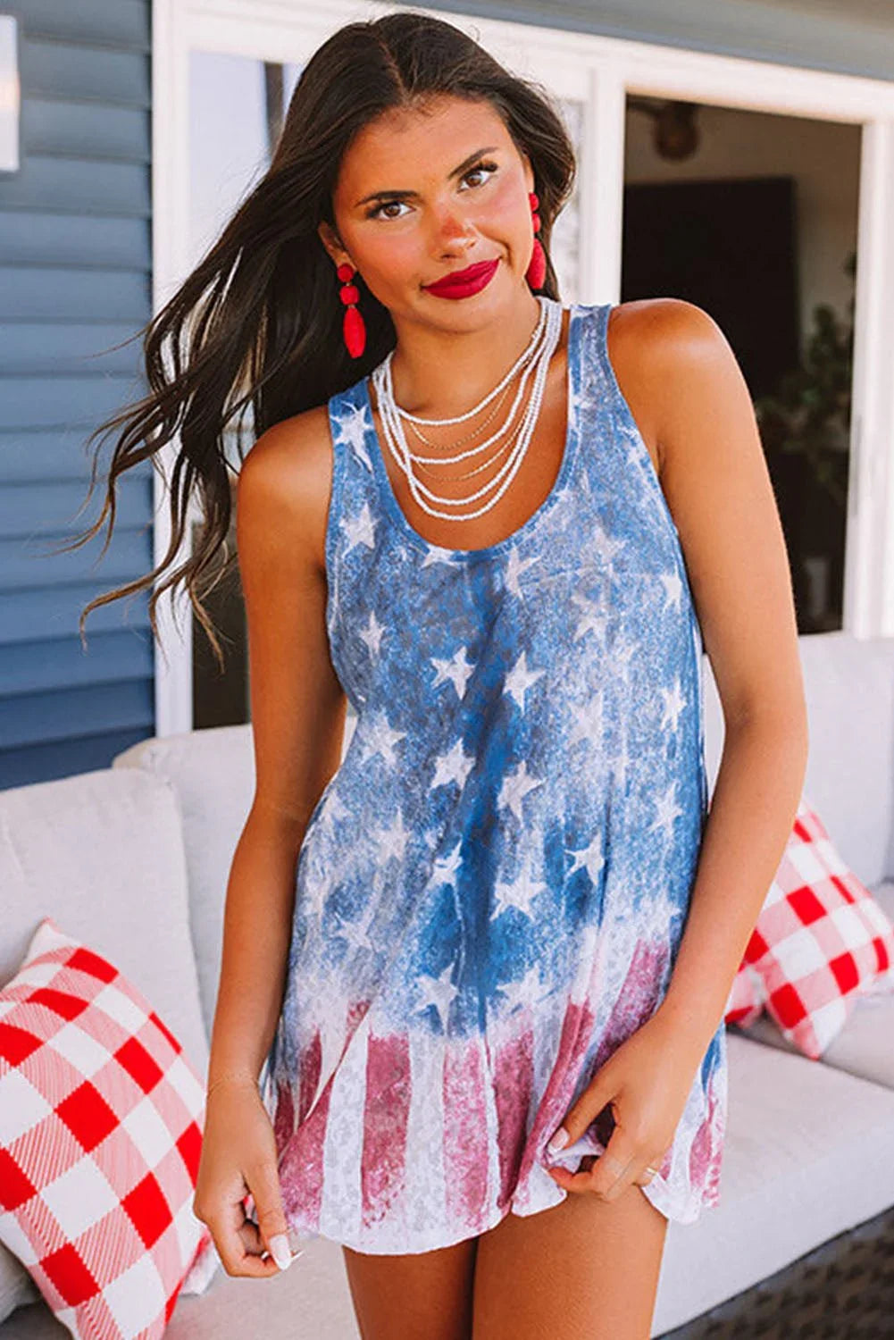Blue Vintage Washed Flag Print Shift Tank Top - LiberTees for All