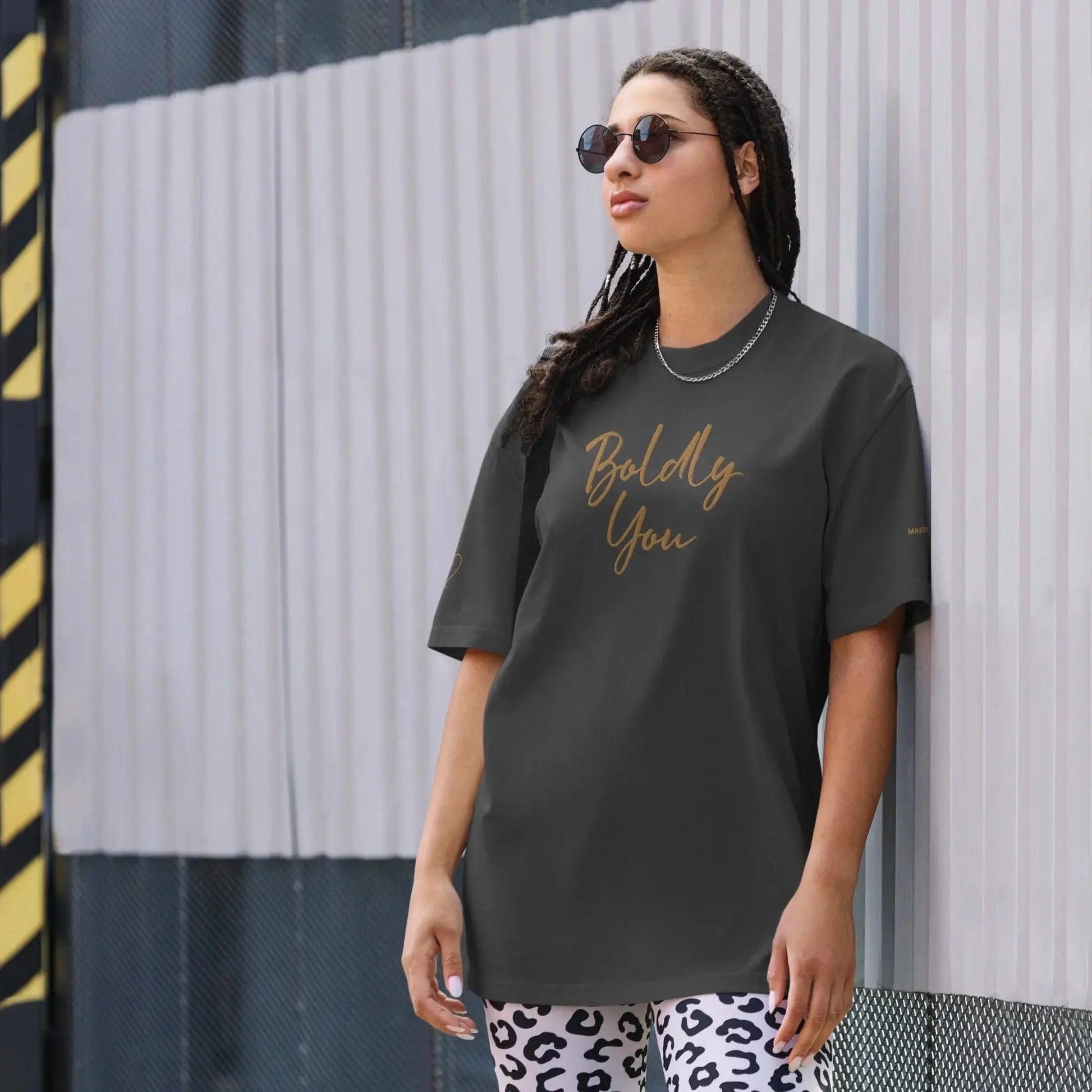 Boldly You Oversized faded t-shirt with Old Gold Embroidery | Oversized T-shirt - LiberTees for All