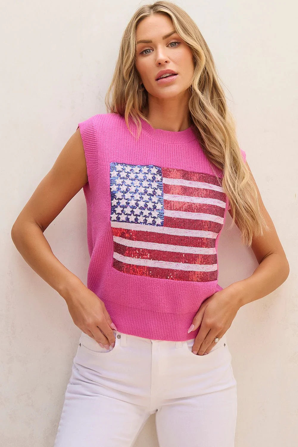 Bonbon Sparkling American Flag Knitted Vest - LiberTees for All