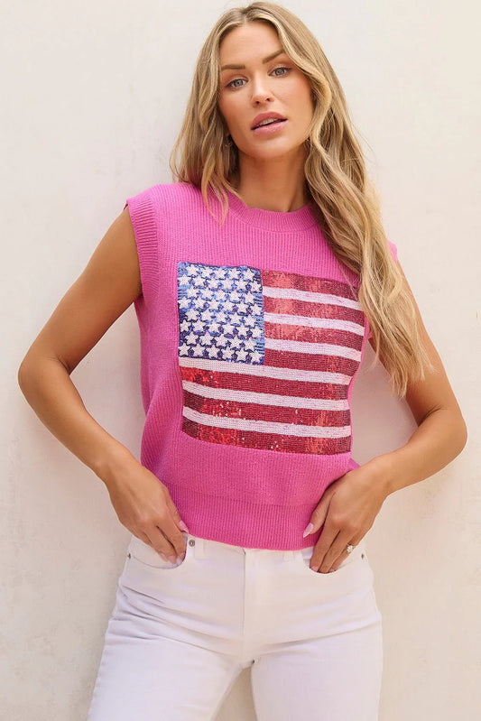 Bonbon Sparkling American Flag Knitted Vest - LiberTees for All