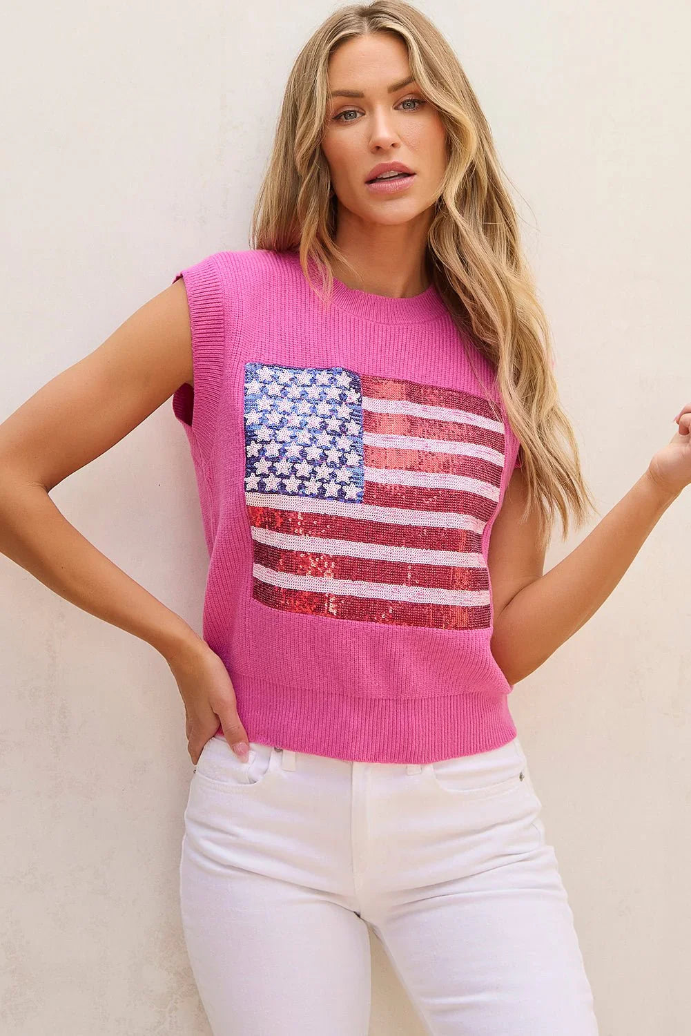 Bonbon Sparkling American Flag Knitted Vest - LiberTees for All