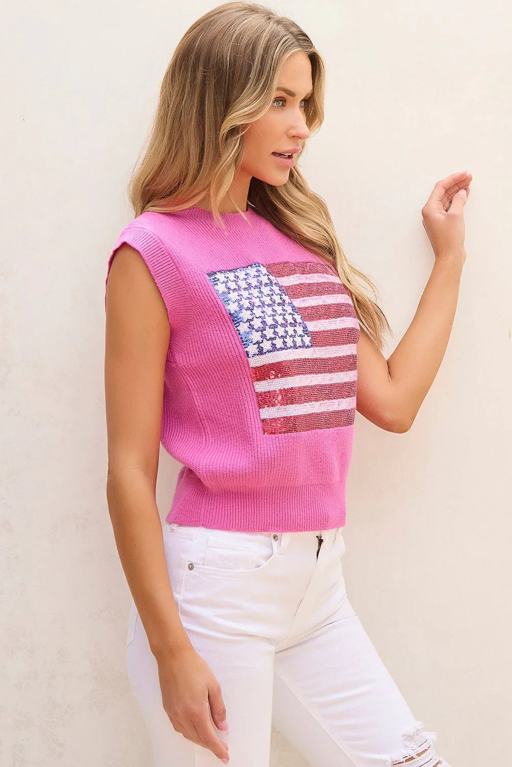 Bonbon Sparkling American Flag Knitted Vest - LiberTees for All
