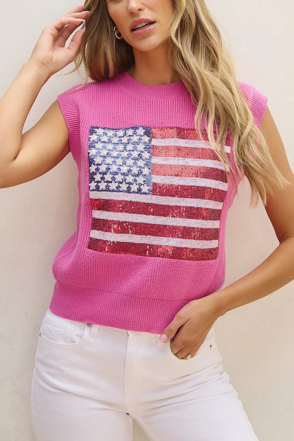 Bonbon Sparkling American Flag Knitted Vest - LiberTees for All