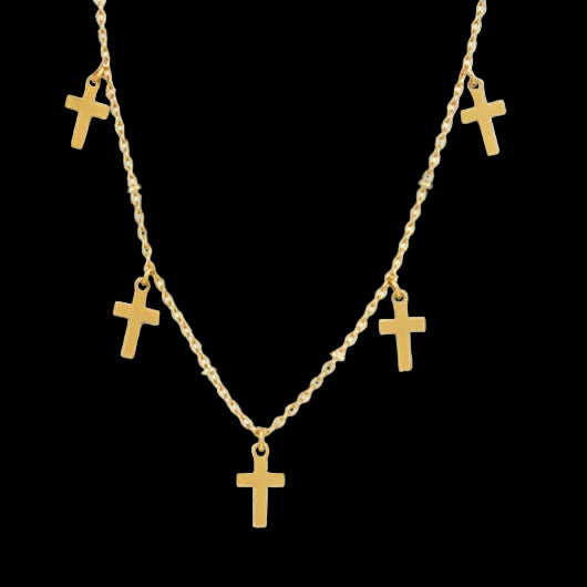 Multi Cross Drop Necklace  3 Metal Tones