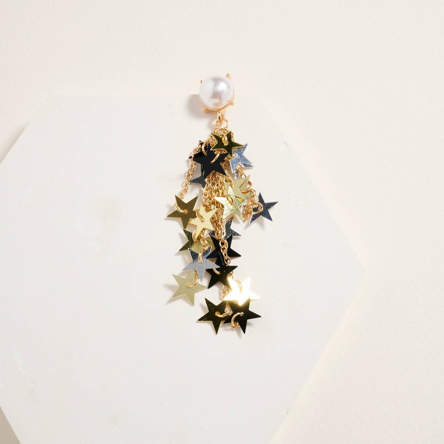 Pearl with Star Confetti Tassel Post Earrings