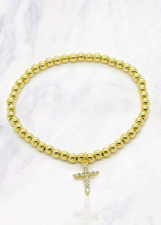 Crystal Cross Steel Beaded Bracelet - LiberTees for All