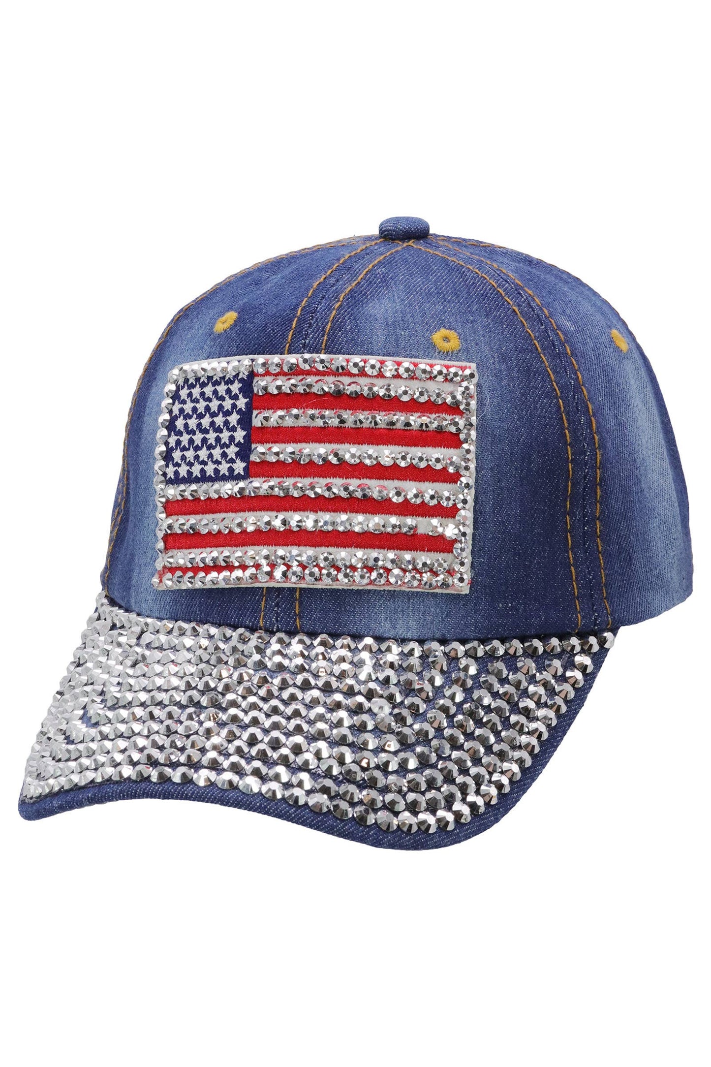 American Flag Bling Patch Denim Baseball Cap