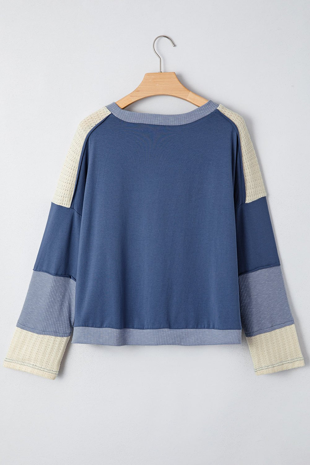 Dark Blue Contrast Knitted Colorblock Star Patchwork Oversize Long Sleeve Top - LiberTees for All