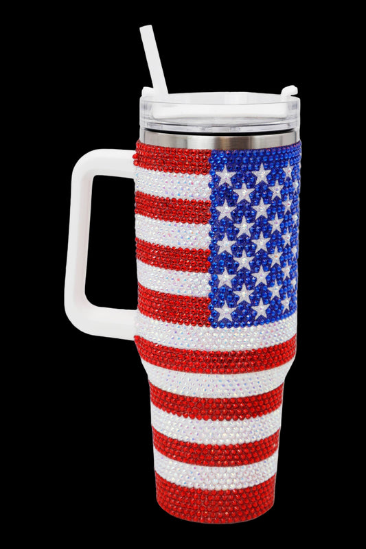 American Flag Bling Glitter Insulated Tumbler - 40 Oz
