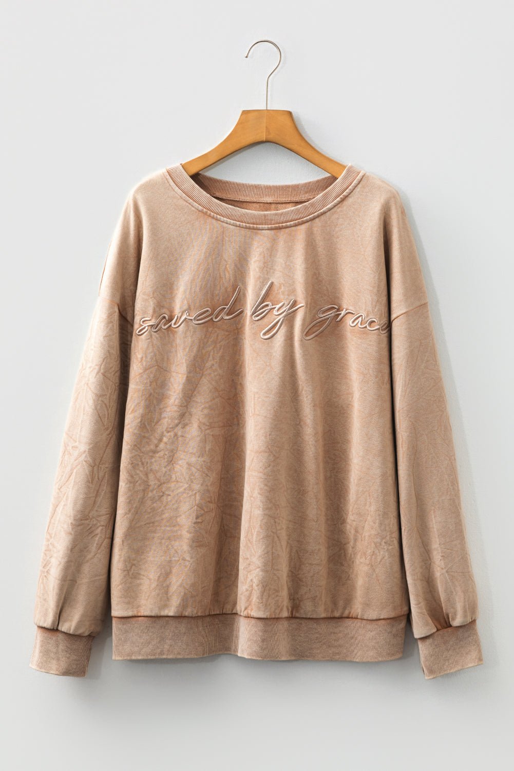 DUNE saved by grace Embroidered Mineral Wash Plus Size Sweatshirt - LiberTees for All