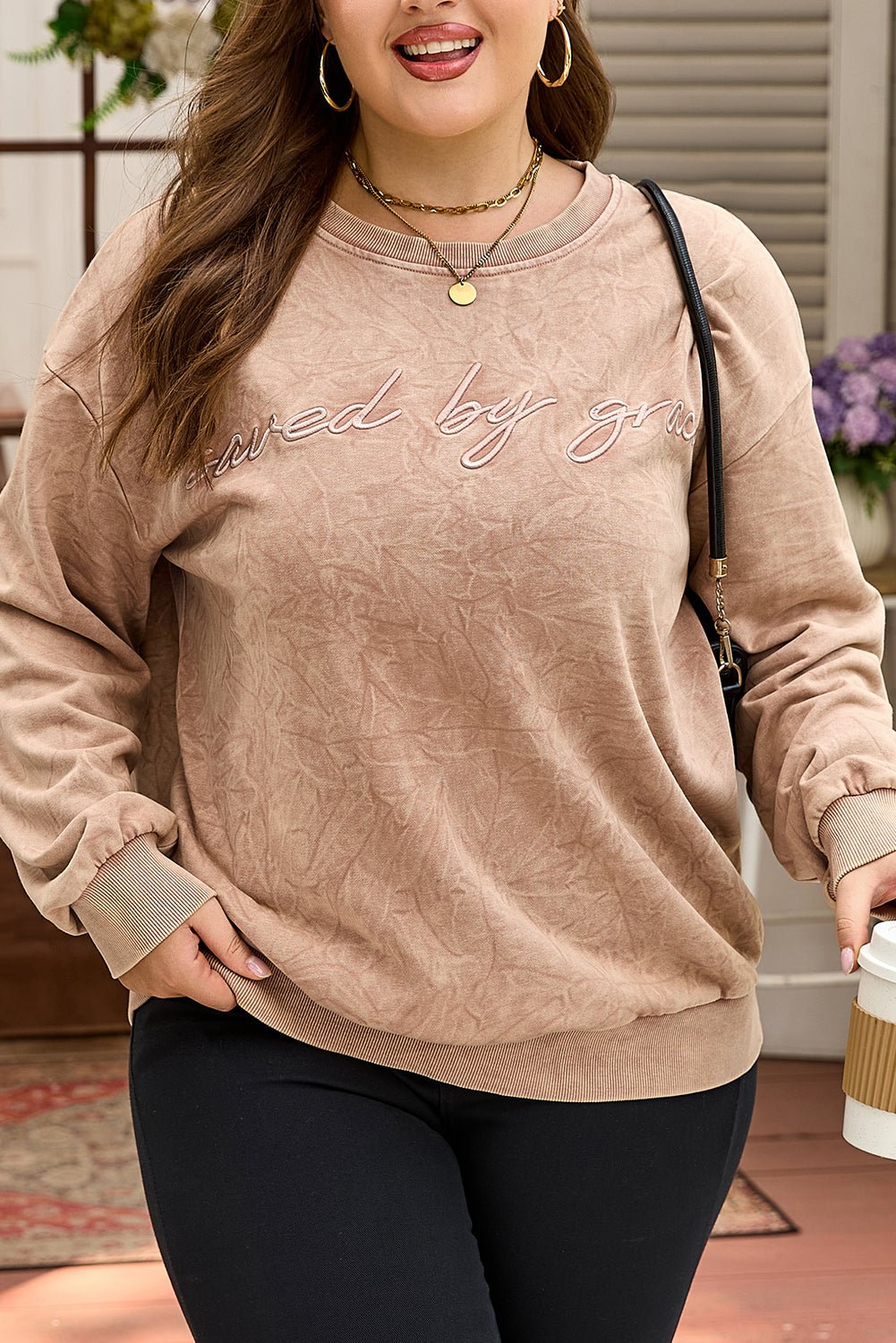 DUNE saved by grace Embroidered Mineral Wash Plus Size Sweatshirt - LiberTees for All