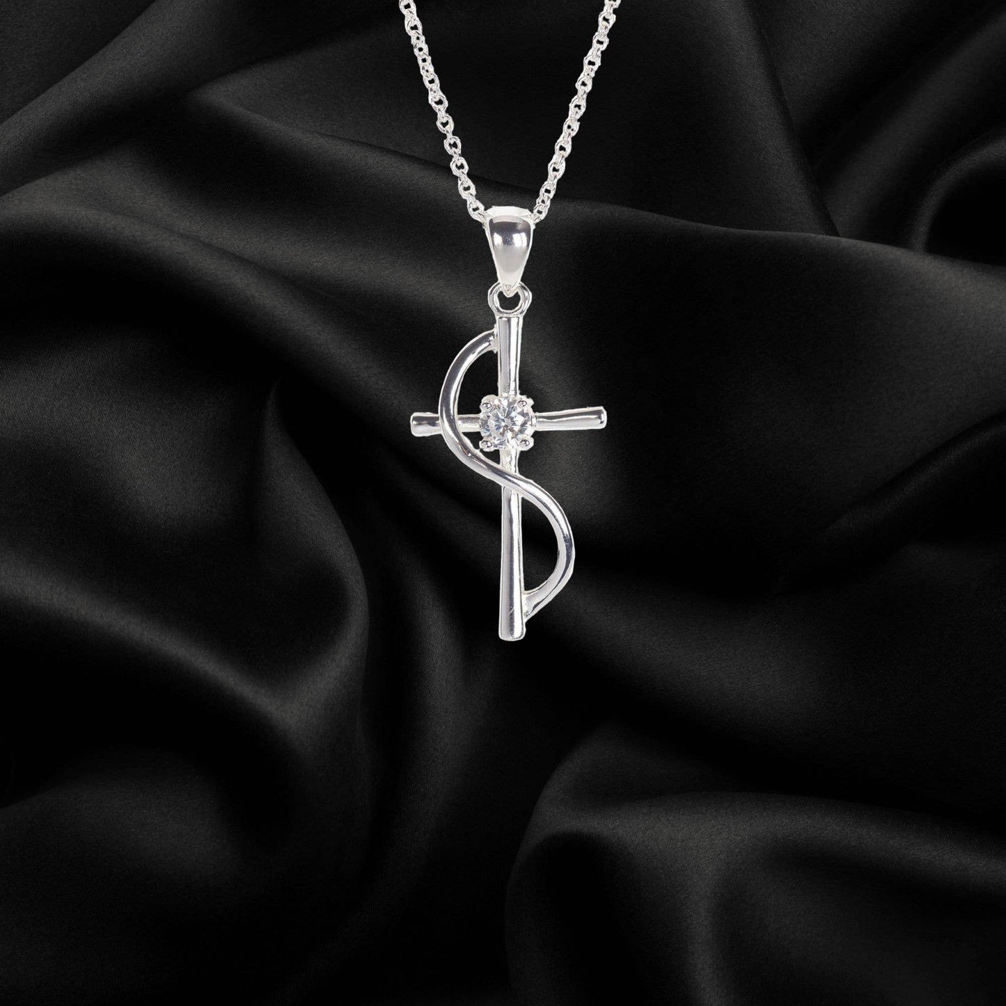 Silver Plated Cross With Sash Necklace